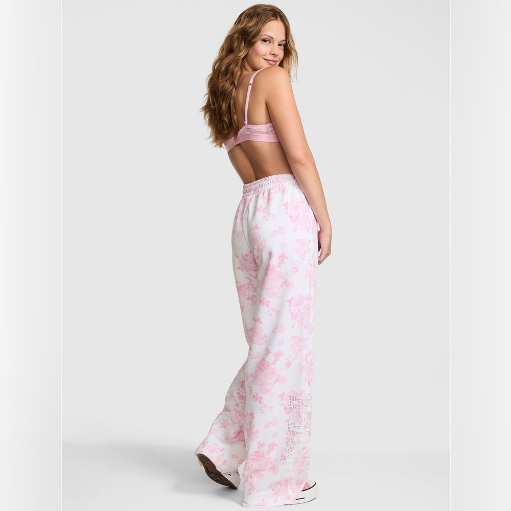 PINK x LoveShackFancy Wide-Leg Sweatpants Everblooming White XL Regular